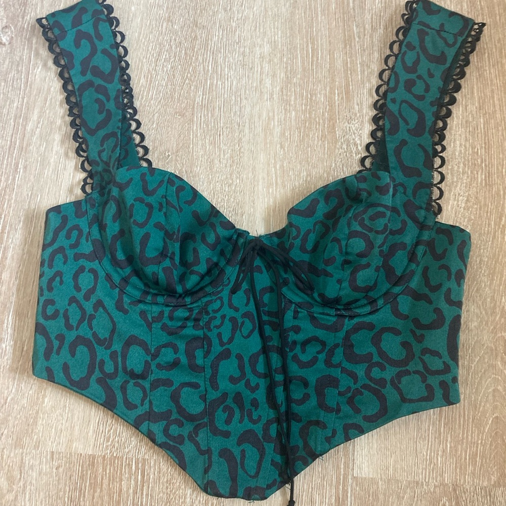 For Love And Lemons Green Animal Print Bustier